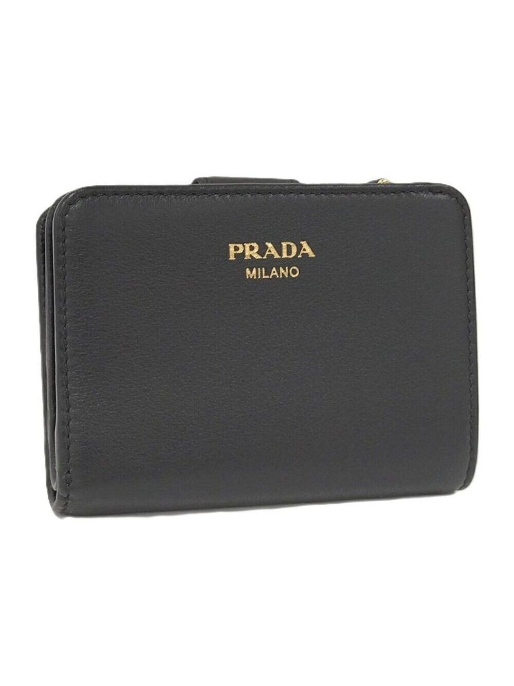 Prada 2 Folding Wallet Leather Black
